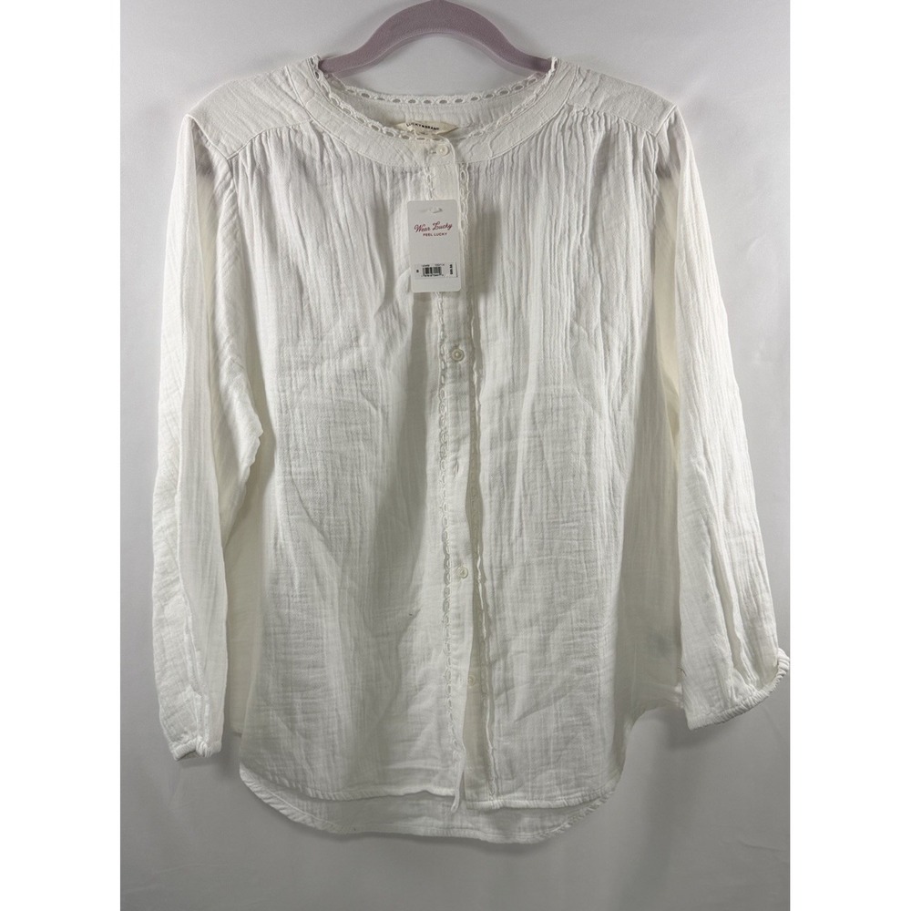 Lucky Brand Womens Medium Shirt  White Cottagecore Fairycore Lace